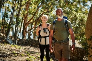 Shot of a senior couple in a Great Falls hiking spots together out in the mountains