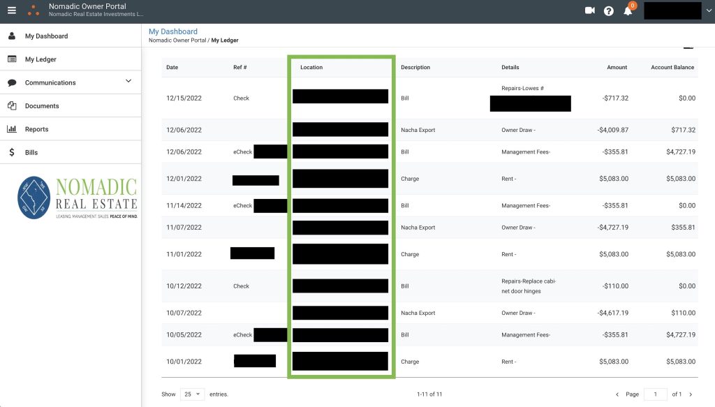 Ledger Property Column