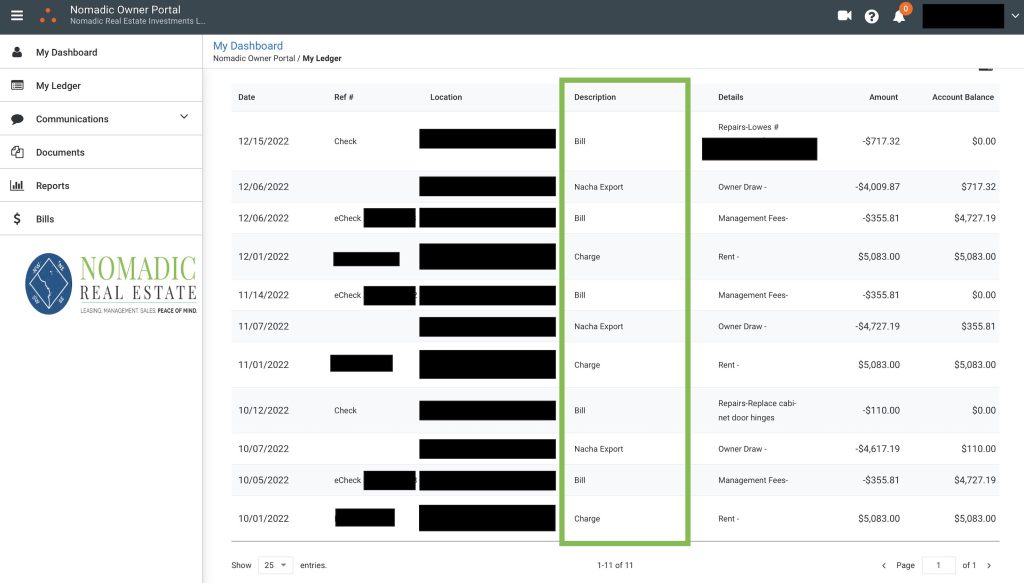 Owner Ledger Description Column