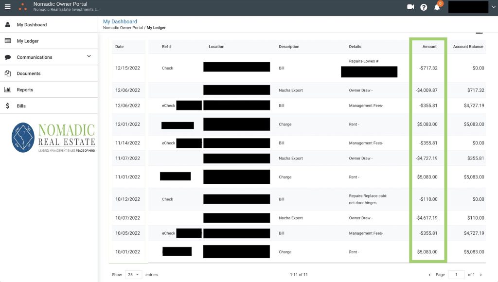 Owner Ledger Amount Column