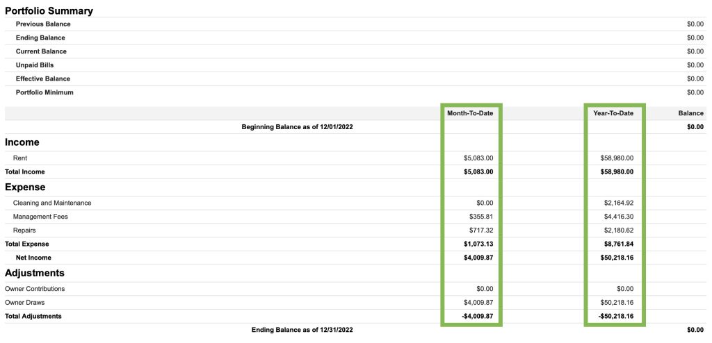 Owner Portal Property Statement