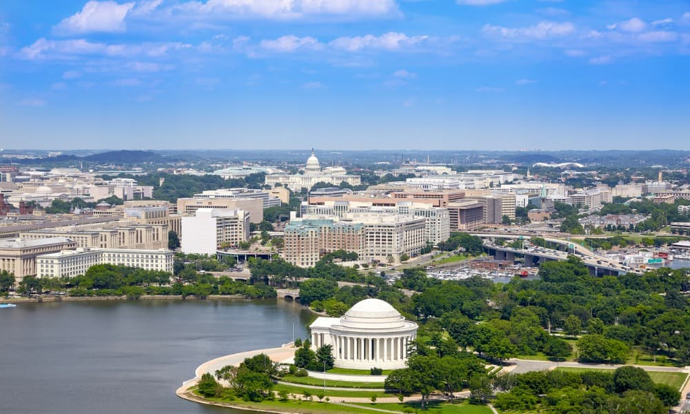 An aerial view of Washington, D.C., which includes some of the best real estate investment markets