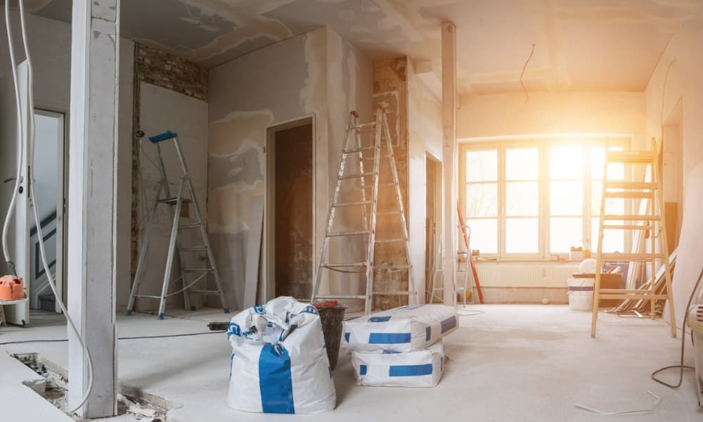 Building materials and equipment contractors have on site as they start rehabbing a house in D.C.