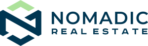 Nomadic Real Estate Logo with Blue Text