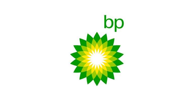 BP company logo featuring green and yellow sunburst flower design with white center and lowercase bp text above on clean white background