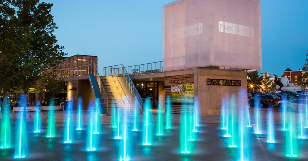 Canal Park Fountain at Night with Park Tavern