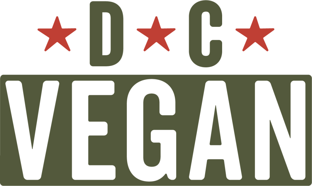 Logo for DC Vegan featuring bold black text with three red stars representing Washington DC branding