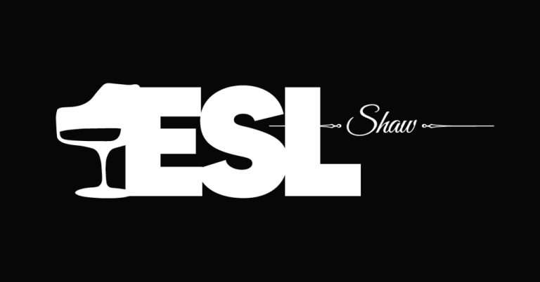 ESL Shaw logo in bold white letters on black background with elegant Shaw script text and decorative line elements