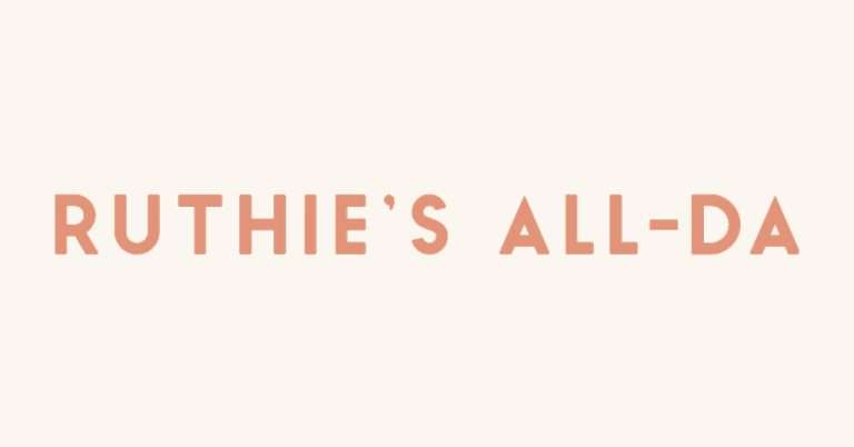 Text "RUTHIE'S ALL-DA" in bold, orange letters on a light beige background.