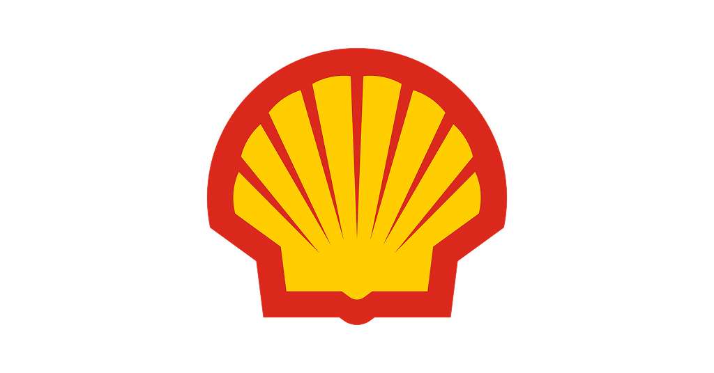 The Shell logo featuring a bold, yellow scallop shell outlined in red, representing the multinational oil and gas company and its fuel stations.