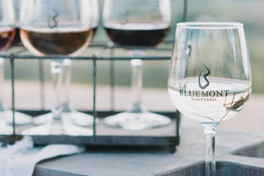 Close up of the wine glasses at Bluemont Vineyard