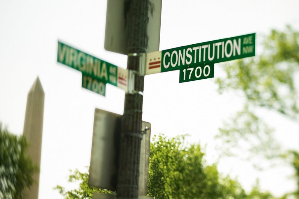 Corner with street on Constitution Avenue