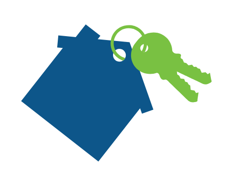 blue house icon with green keys
