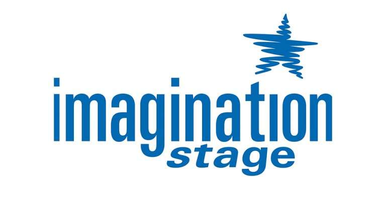 Blue text "imagination stage" with a stylized star graphic above it.