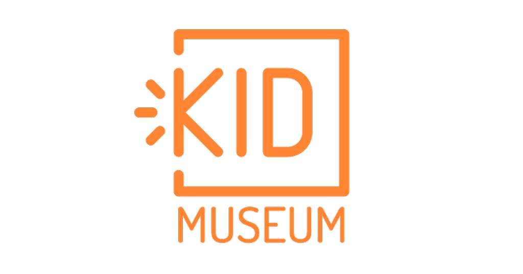 Orange "KID MUSEUM" logo with a stylized "K" inside a partial square, emitting rays on the left.