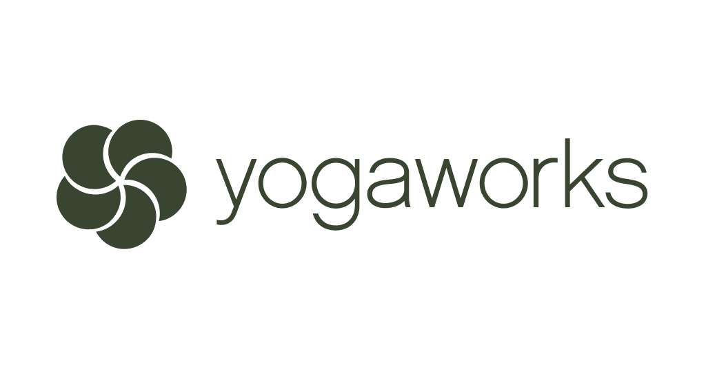 Dark green flower emblem next to "yogaworks" text on a white background.