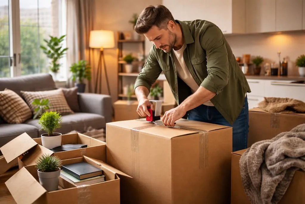 A DC rental tenant packs up his apartment to move