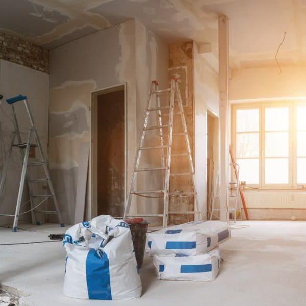 Building materials and equipment contractors have on site as they start rehabbing a house in D.C.